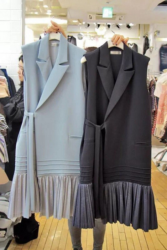 Κομψό γυναικείο γιλέκο σακάκι 2022 Άνοιξη Καλοκαίρι Νέο Κορεάτικο πλισέ αμάνικο μπουφάν Γυναικείο γιλέκο aq114