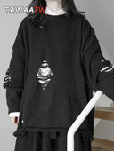 Tawaaiw gotikas iedobes sieviešu džemperis ar garām piedurknēm korejiešu stilā, brīvs rudens O kakla trikotāžas džemperis, sieviešu džemperis Y2k Chic