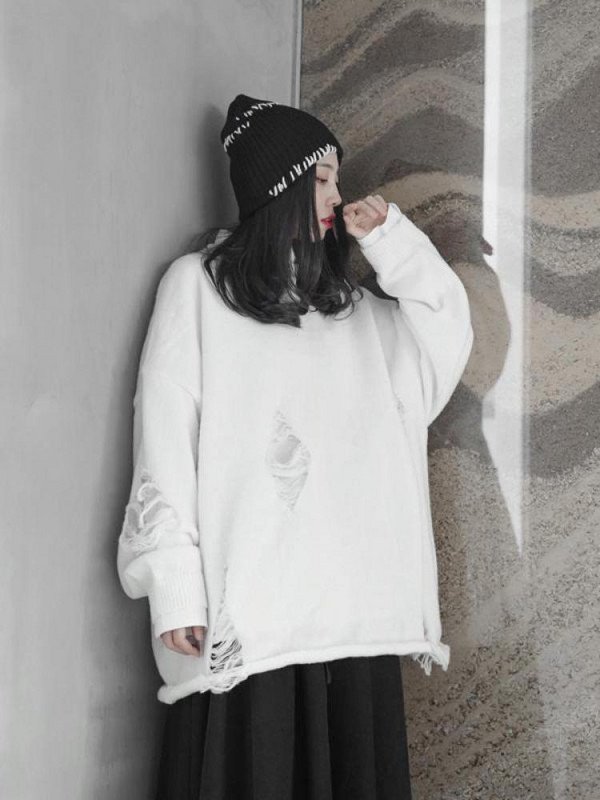 Tawaaiw gotikas iedobes sieviešu džemperis ar garām piedurknēm korejiešu stilā, brīvs rudens O kakla trikotāžas džemperis, sieviešu džemperis Y2k Chic