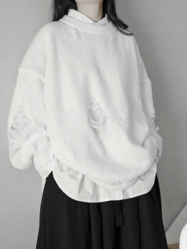 Tawaaiw gotikas iedobes sieviešu džemperis ar garām piedurknēm korejiešu stilā, brīvs rudens O kakla trikotāžas džemperis, sieviešu džemperis Y2k Chic