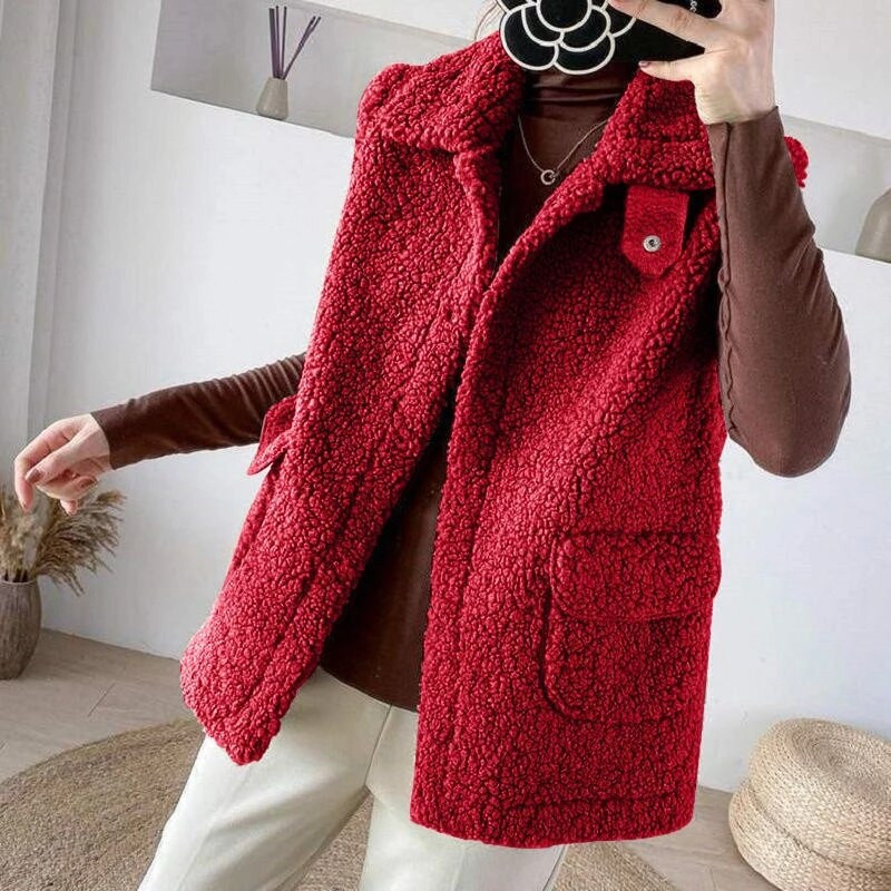 Sieviešu mākslīgās jēra gaļas vilnas veste Topi bez piedurknēm ziemas mētelis Gilet Femme korejiešu modes brūns jakas biezas Chaleco Mujer virsdrēbes