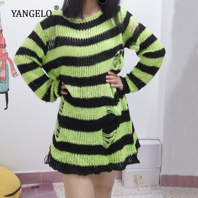 Yangelo Punk gotikas stila garais unisex džemperis sievietēm