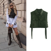 Γυναικείο γιλέκο Armygreen Streetwear Άνοιξη Za Fashion 2021 Γυναικεία μπουφάν Αμάνικα τσέπες με φιόγκο έξω από Mujer Chic παλτό