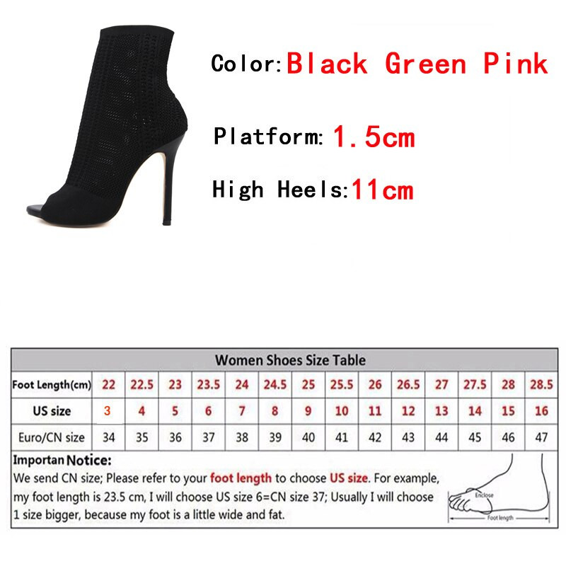 Modne ženske čizme za gležnjeve s otvorenim prstima od rastezljive tkanine za pletenje s malom rupom Prozračna haljina Ženske plesne cipele s visokom petom