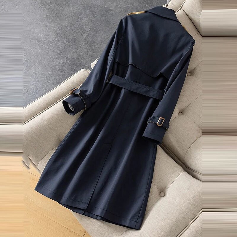 Sieviešu korejiešu modes biroja mētelis ar garu vējjaku ar pilnām piedurknēm Lielizmēra virsdrēbes ar divrindu virsdrēbēm, sieviešu dizaina mētelis