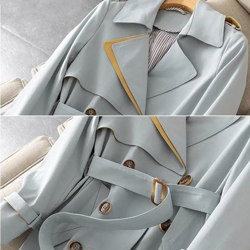 Sieviešu korejiešu modes biroja mētelis ar garu vējjaku ar pilnām piedurknēm Lielizmēra virsdrēbes ar divrindu virsdrēbēm, sieviešu dizaina mētelis