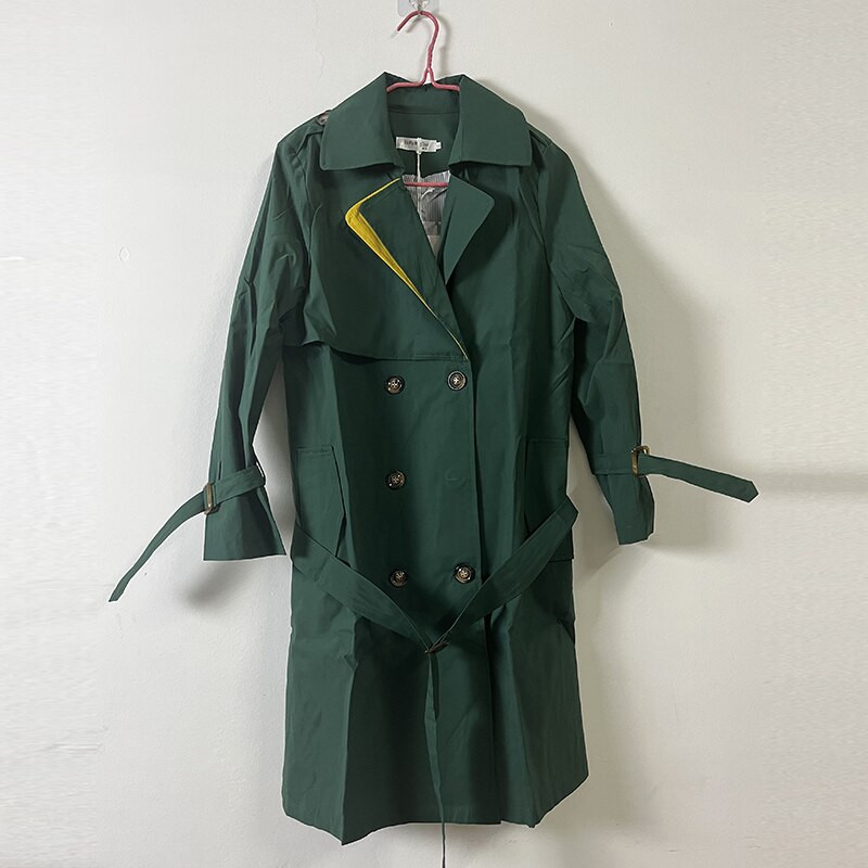 Sieviešu korejiešu modes biroja mētelis ar garu vējjaku ar pilnām piedurknēm Lielizmēra virsdrēbes ar divrindu virsdrēbēm, sieviešu dizaina mētelis