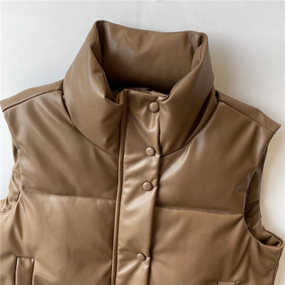 Sieviešu masīvās mākslīgās ādas kokvilnas veste 2021. gada ziemas modes dāmu ikdienas apģērbs, silts parks bez piedurknēm