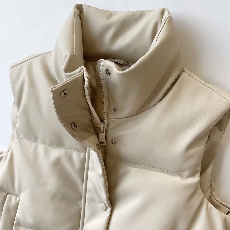 Sieviešu masīvās mākslīgās ādas kokvilnas veste 2021. gada ziemas modes dāmu ikdienas apģērbs, silts parks bez piedurknēm