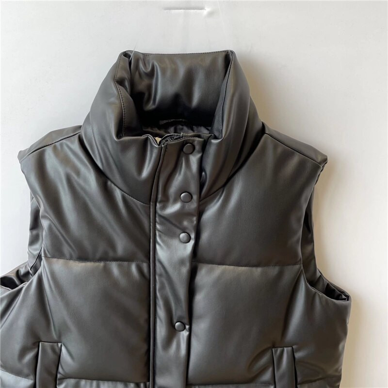 Sieviešu masīvās mākslīgās ādas kokvilnas veste 2021. gada ziemas modes dāmu ikdienas apģērbs, silts parks bez piedurknēm