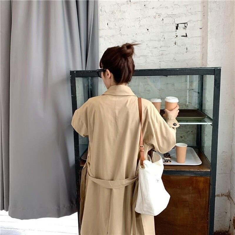 Vienkāršs sieviešu mētelis, brīvs divrindu modes un V veida kakla izgriezums elegants dāmu ikdienas pavasara rudens populāri mēteļi Vējjakas korejiešu