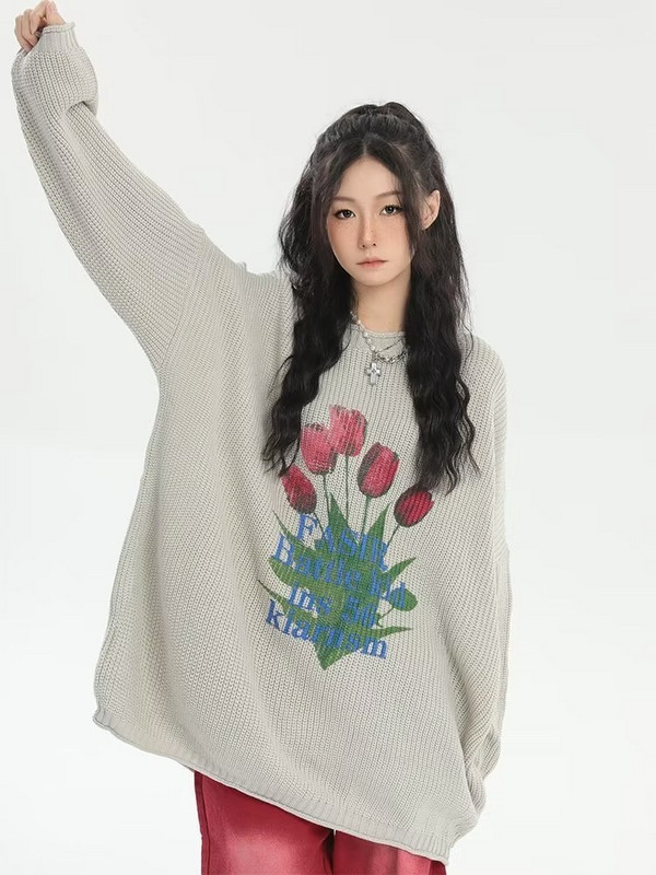 V-hanver relaksēts daudzpusīgs džemperis modes slinks retro kontrasts burtu svītru trikotāža rudens ziema vīriešu un sieviešu džemperi