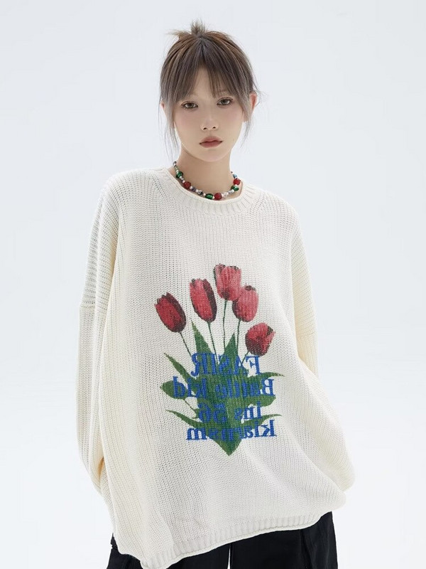 V-hanver relaksēts daudzpusīgs džemperis modes slinks retro kontrasts burtu svītru trikotāža rudens ziema vīriešu un sieviešu džemperi