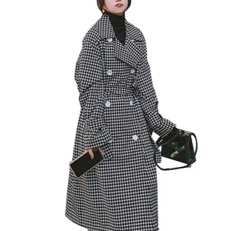 Modni ženski dugi karirani trenč kaput za jesen 2021. Novi dolasci kaputi na pojas