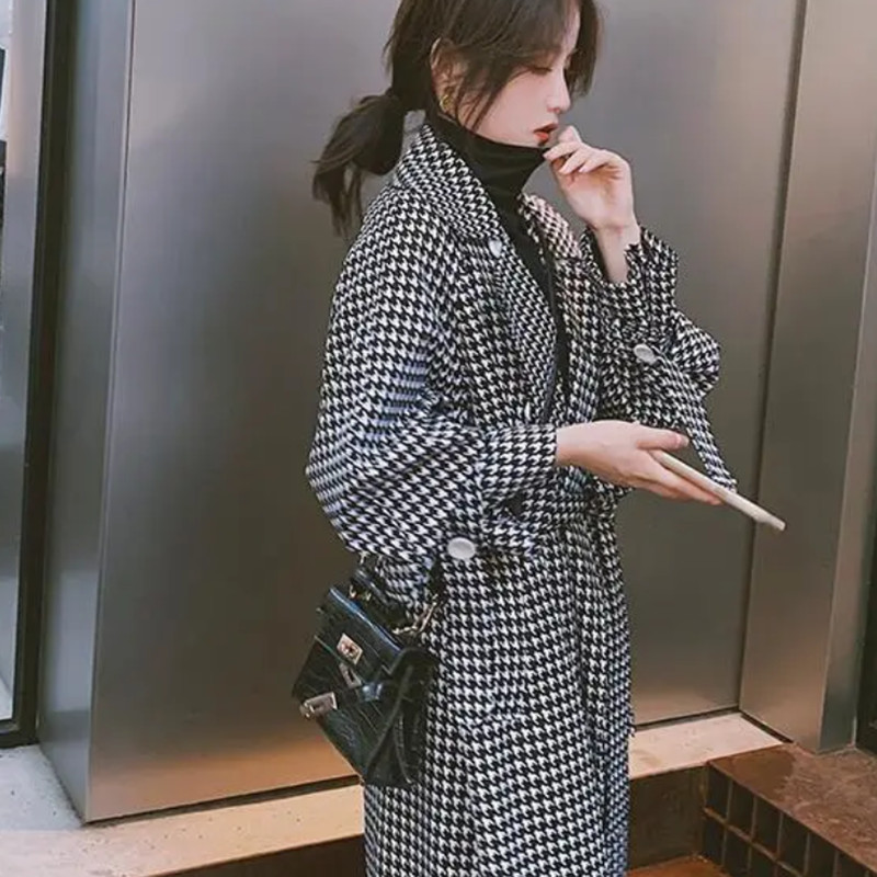 Modni ženski dugi karirani trenč kaput za jesen 2021. Novi dolasci kaputi na pojas