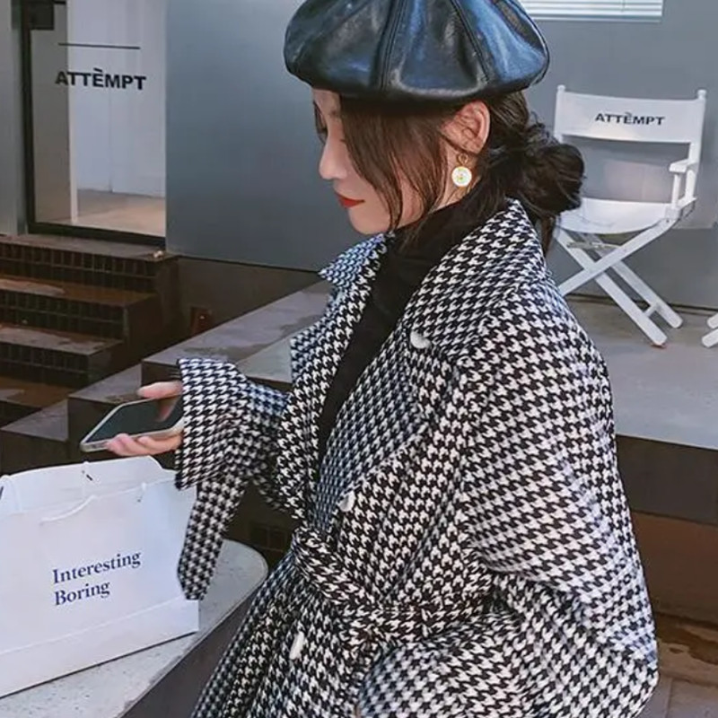 Modni ženski dugi karirani trenč kaput za jesen 2021. Novi dolasci kaputi na pojas