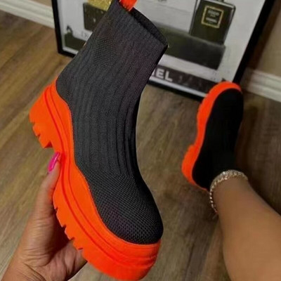 Sieviešu puszābaki, adītas zeķes, bieza zole, sievietes ar kājām, dāmas ikdienas ērtas modes 2023. gada jauni Chelsea zābaki Zapatos De