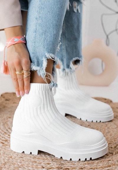 Sieviešu puszābaki, adītas zeķes, bieza zole, sievietes ar kājām, dāmas ikdienas ērtas modes 2023. gada jauni Chelsea zābaki Zapatos De