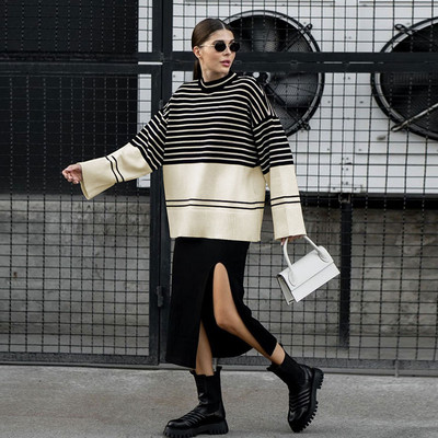 Ženski džemper od jacquard kašmira, pleteni džemper s dugim rukavima i dugim rukavima, jesenski džemperi, novi modni dugi pulover 2022.