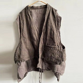 Pamučni laneni prsluci Proljetne dizajnerske majice bez rukava Ženske vintage bluze bez rukava Ležerne nepravilne čipke Lažne dvije prošivene bluze