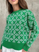 SVOKOR Pleteni puloveri Jacquard O-izrez Debeli pulover Dugih rukava Ležerna majica Jesen Zima Ženska modna odjeća Ulična odjeća