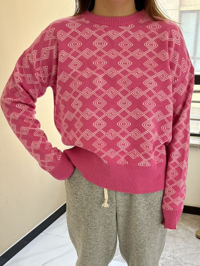 SVOKOR Pleteni puloveri Jacquard O-izrez Debeli pulover Dugih rukava Ležerna majica Jesen Zima Ženska modna odjeća Ulična odjeća