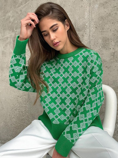 SVOKOR Pleteni puloveri Jacquard O-izrez Debeli pulover Dugih rukava Ležerna majica Jesen Zima Ženska modna odjeća Ulična odjeća