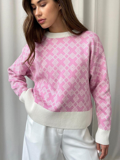 SVOKOR Pleteni puloveri Jacquard O-izrez Debeli pulover Dugih rukava Ležerna majica Jesen Zima Ženska modna odjeća Ulična odjeća