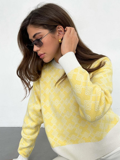 SVOKOR Pleteni puloveri Jacquard O-izrez Debeli pulover Dugih rukava Ležerna majica Jesen Zima Ženska modna odjeća Ulična odjeća