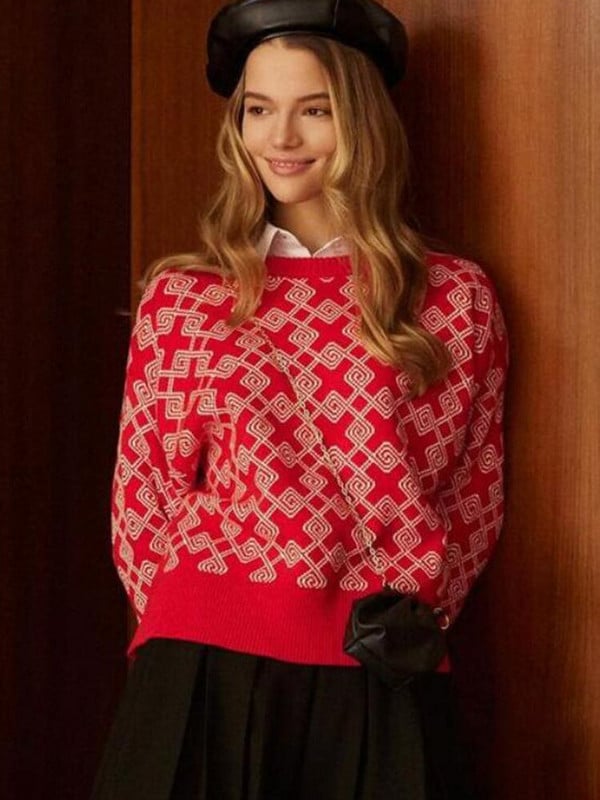 SVOKOR Pleteni puloveri Jacquard O-izrez Debeli pulover Dugih rukava Ležerna majica Jesen Zima Ženska modna odjeća Ulična odjeća