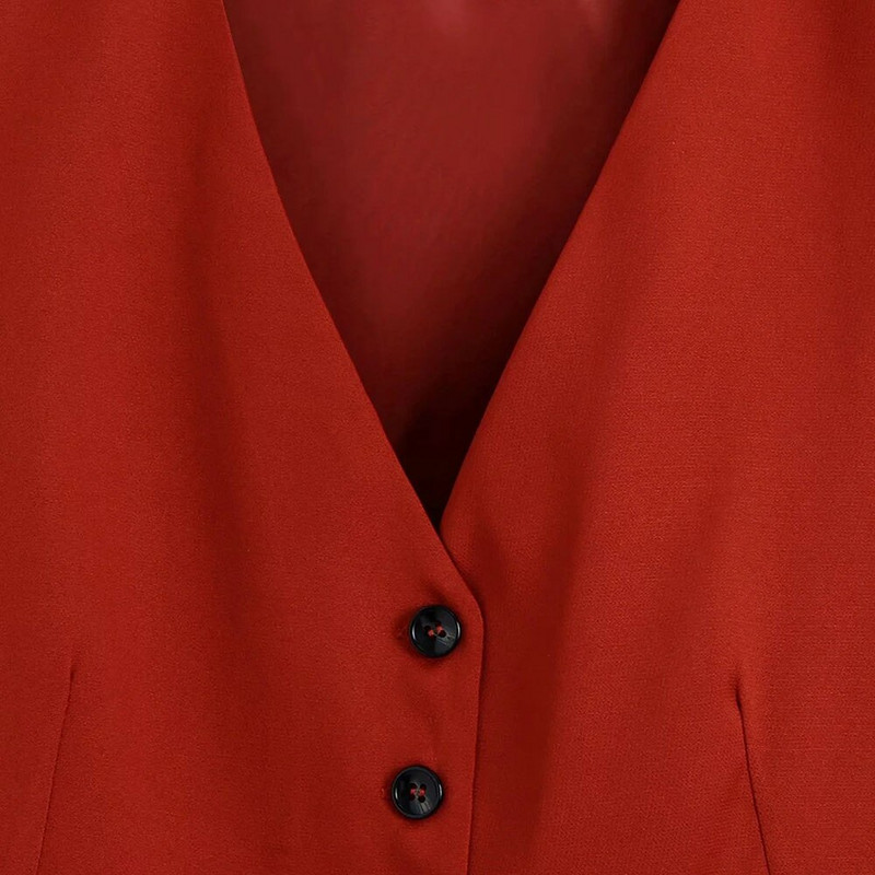 XEASY 2021 sieviešu eleganta sarkana ielas apģērba veste bez piedurknēm, īsa sieviešu retro stila plāna V veida kakla izgriezums, vienrindas ikdienas veste