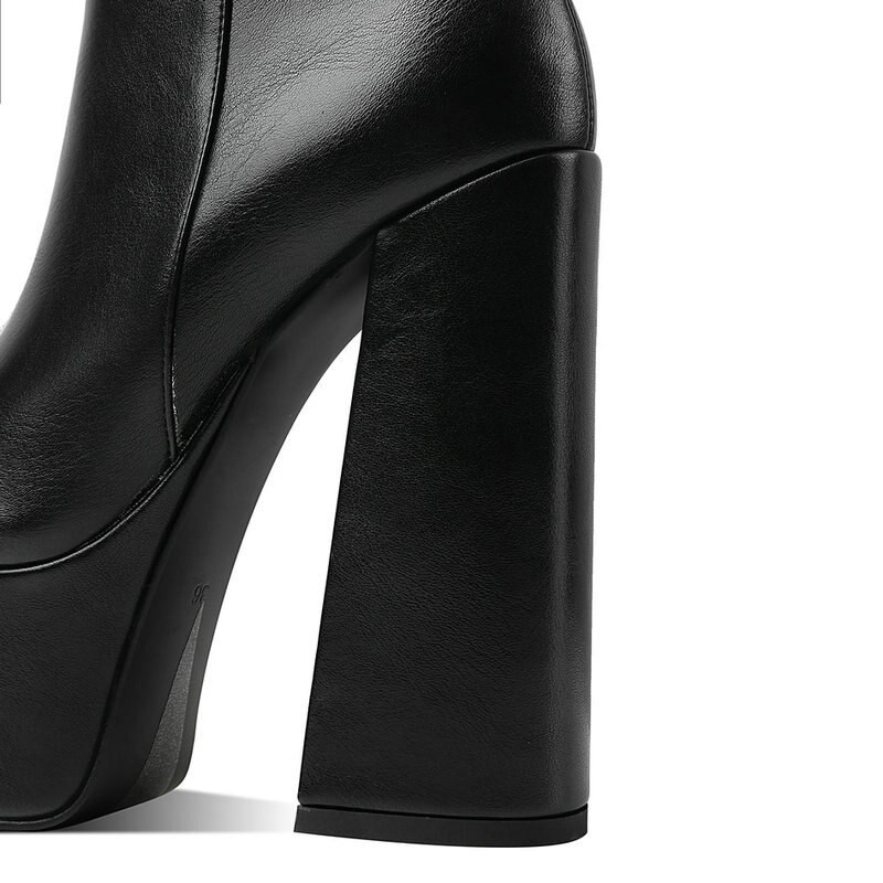 2021. aasta naiste poolsaapad, platvorm, kandiline kõrge kontsaga naiste mootorrattasaapad, kunstnahast kõrge kvaliteediga naiste saapad, mustad