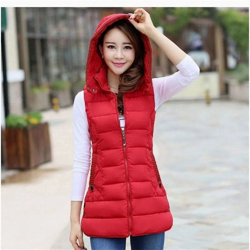 Rudens ziemas veste sieviešu veste 2022 Sieviešu bezpiedurkņu jaka ar kapuci silta gara veste jaka Feminino 5XL ārējais apģērbs W1227