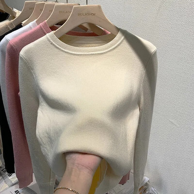 Storas kašmyro megztinis su O formos kakleliu, šilti megztiniai apatiniai marškinėliai, moteriški rudeniniai, šilti megzti korėjietiško stiliaus megztiniai