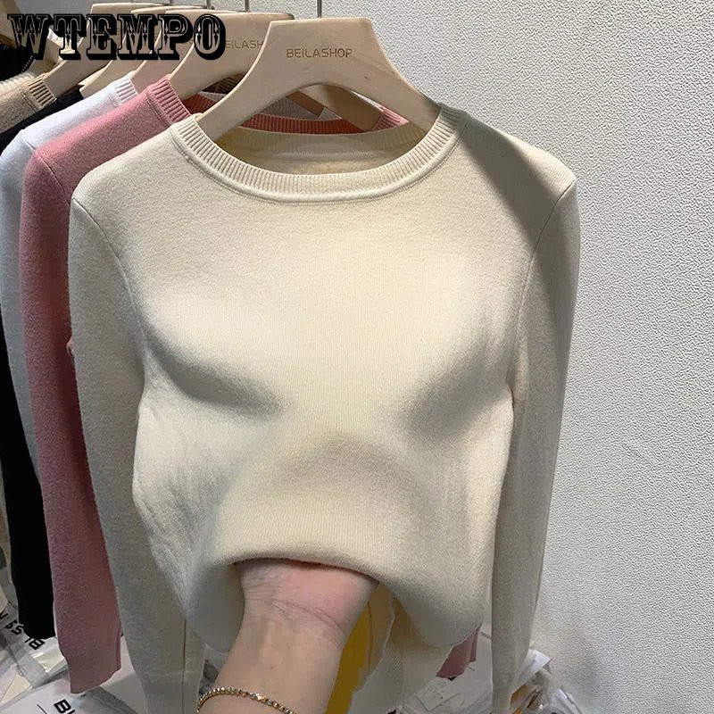 Storas kašmyro megztinis su O formos kakleliu, šilti megztiniai apatiniai marškinėliai, moteriški rudeniniai, šilti megzti korėjietiško stiliaus megztiniai