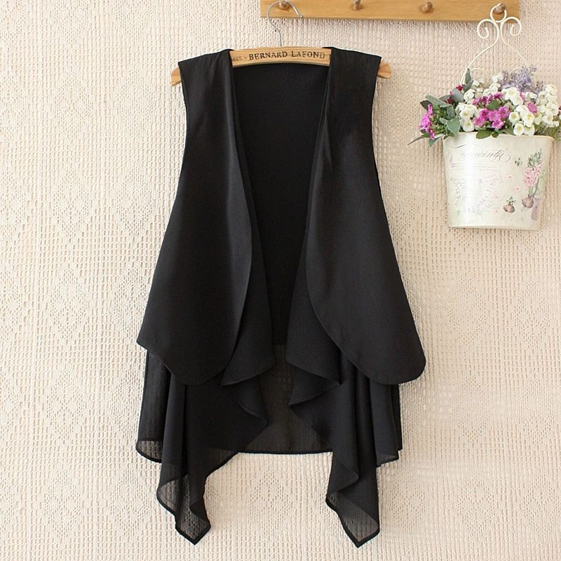 Γιλέκο σιφόν Γυναικείο μεσαίο καλοκαιρινό νέο μονόχρωμο ακανόνιστο λεπτό γιλέκο ζακέτα αμάνικο λεπτό γυναικείο γιλέκο