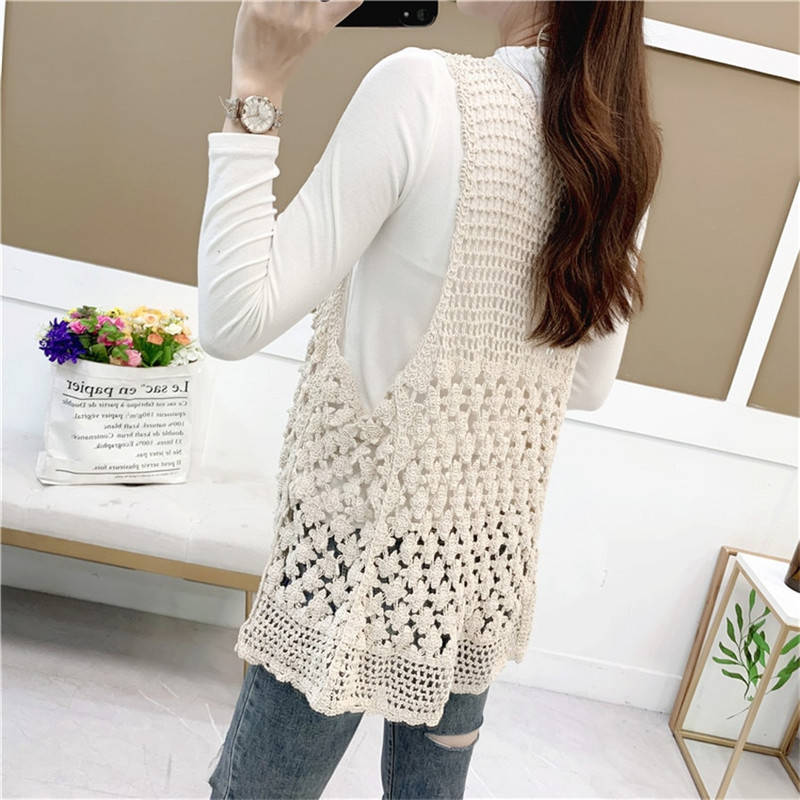 Proljeće ljeto Izdubljeni heklani prsluk bez rukava Ženska modna boemska gornja odjeća otvorenog uboda Chalecos Para Mujer