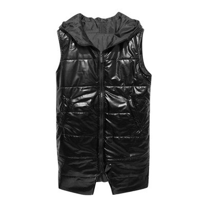 Sieviešu ziemas veste ar kapuci lielizmēra silta ziemas jaka Sieviešu garā veste Parka bez piedurknēm rāvējslēdzēja virsdrēbes veste