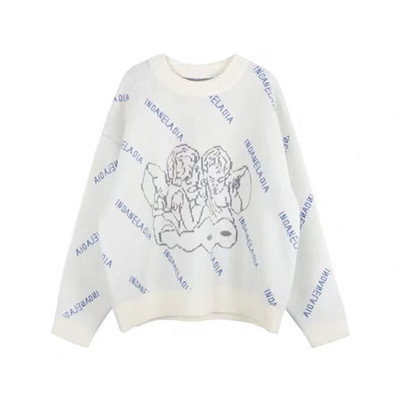 Rakstzīmju raksta džemperis ar apdruku, sieviešu rudens un ziemas džemperis Harajuku 2022, jauns ikdienas ielas tendences džemperis ar apaļu apkakli