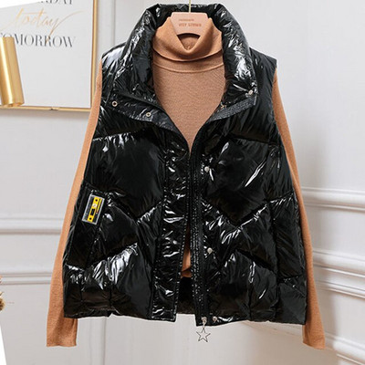 Sjajni vodootporni donji prsluk zadebljan proljeće zima Nova ženska pufer donja jakna Ženski stojeći ovratnik Lagani prsluk