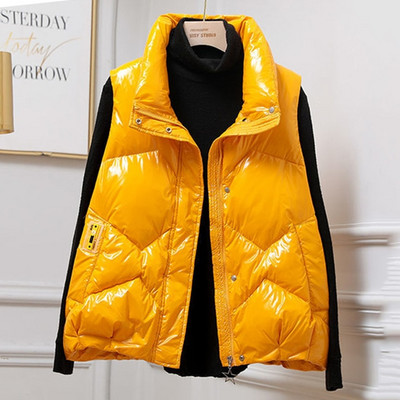 Sjajni vodootporni donji prsluk zadebljan proljeće zima Nova ženska pufer donja jakna Ženski stojeći ovratnik Lagani prsluk