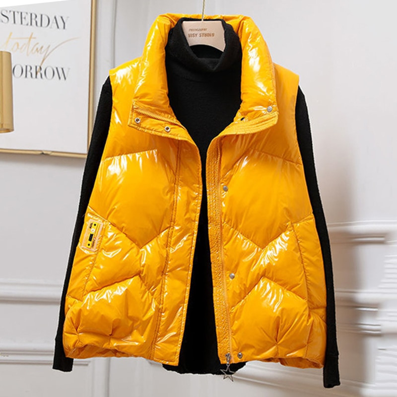 Sjajni vodootporni donji prsluk zadebljan proljeće zima Nova ženska pufer donja jakna Ženski stojeći ovratnik Lagani prsluk