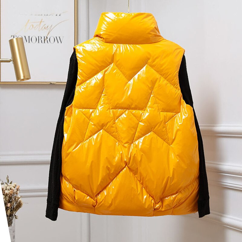 Sjajni vodootporni donji prsluk zadebljan proljeće zima Nova ženska pufer donja jakna Ženski stojeći ovratnik Lagani prsluk