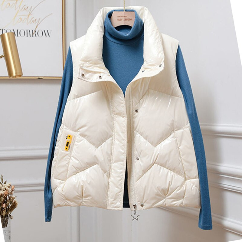 Sjajni vodootporni donji prsluk zadebljan proljeće zima Nova ženska pufer donja jakna Ženski stojeći ovratnik Lagani prsluk