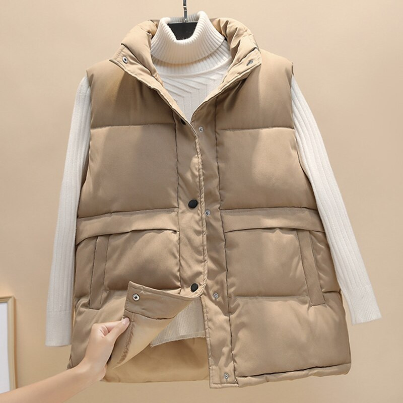 Ženske deblje zimske jakne Jednoredno kopčanje, prsluk bez rukava Topli oversize topovi Patchwork 2021. Ležerni modni ženski kaput