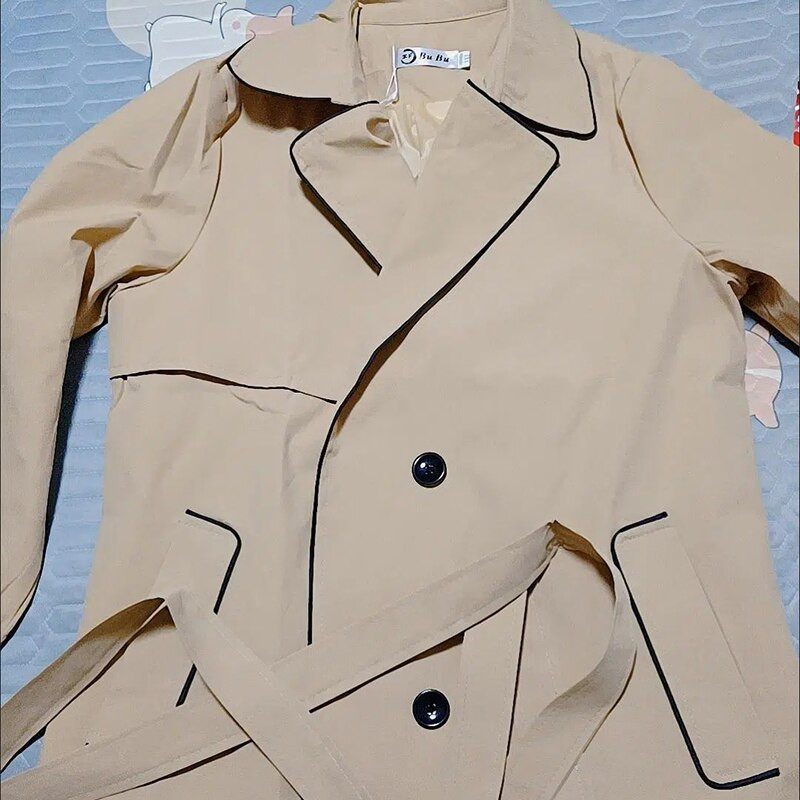 2022. gada modes klasiskā Midi vējjaka biroja sievietēm, šaurs viduklis, mežģīņots ikdienišķs trenšmētelis pavasara rudens slaids dāmu elegants virsdrēbes
