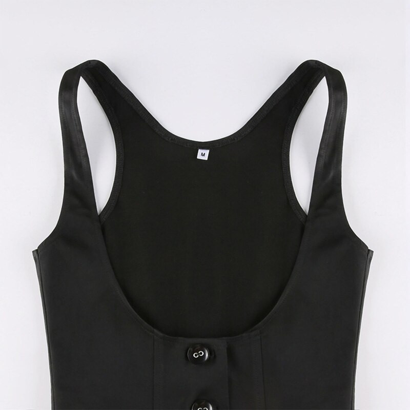 Sieviešu gotiskā vintage veste vienkrāsains melns Racerback mini veste sieviešu steampunk kleita ar 3 pogām šaura jaka Crop Top