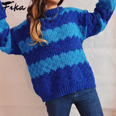 2022. g. sieviešu rudens ziemas svītrains kontrastkrāsu šuvums, ap kaklu, garām piedurknēm, trikotāžas džemperis, džemperis, Y2 k. ikdienas ielas apģērbs