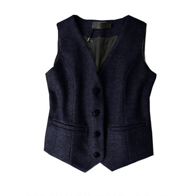 Ženska poslovna majica bez rukava s ribljom kosti od tvida s v-izrezom, starinska uredska službena radna odjeća