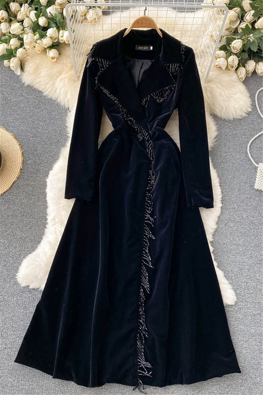 Augstas klases temperamenta gara, tieva samta jaka vējjakas uzvalks apkakle Pušķis modes universāls mētelis Casacos M994